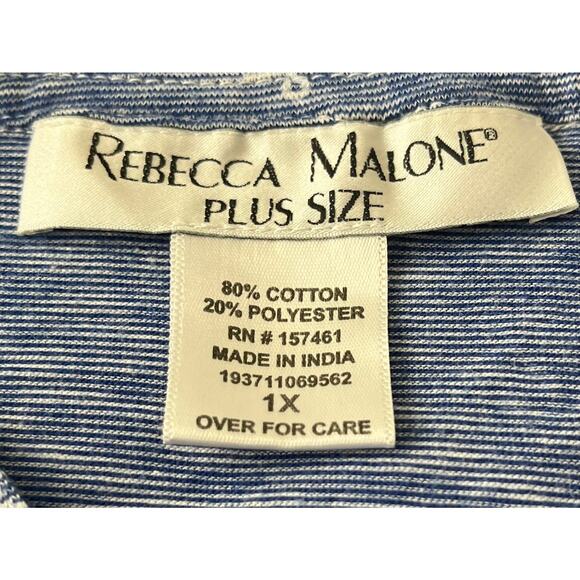 REBECCA MALONE SHORT SLV POINTED COLLAR V-NECK TOP, WOMENS, 1X, BLUE, ANCHORS - Picture 11 of 12
